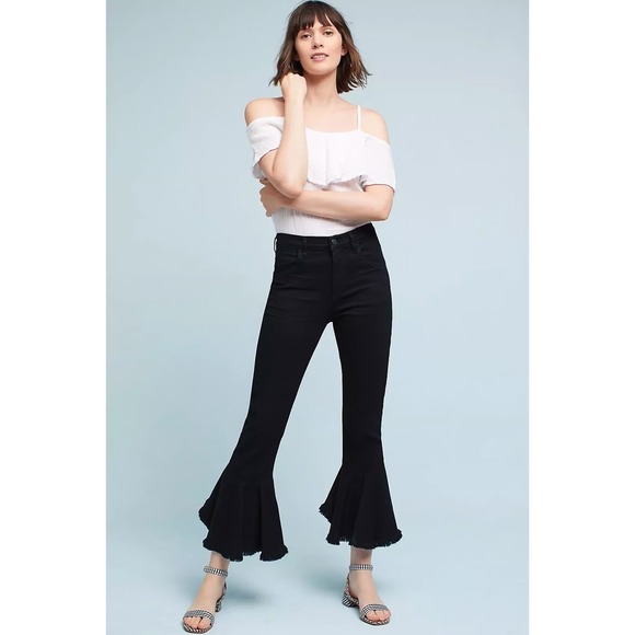 Citizens Of Humanity Denim - Citizens of Humanity Drew Flounce High Rise Crop Flare Jeans in Soiree Black 25